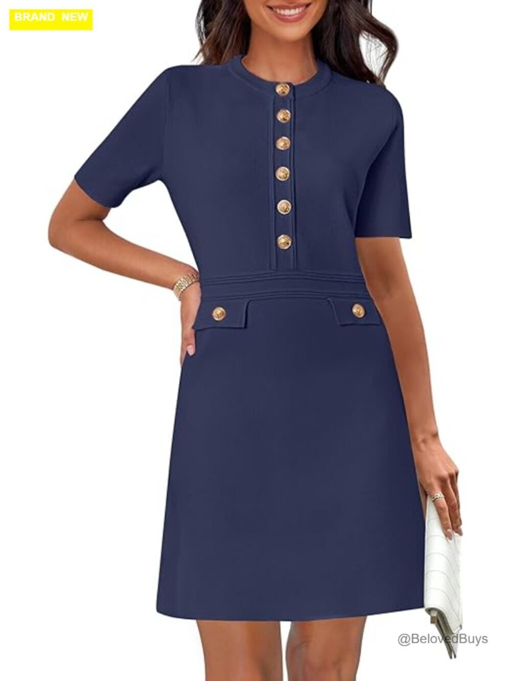 Short Sleeve Knit Bodycon Work Dress with Pockets